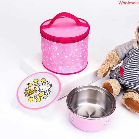 Children's Dinner Plate Stainless Steel Round Lunch Box Set Student Portable Lunch Box