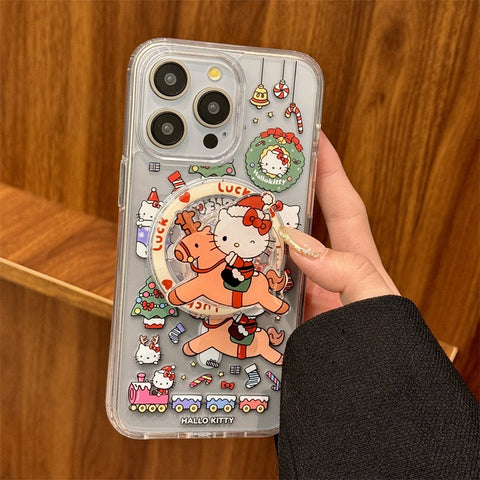 Cute Cartoon Japanese Korean Ins Style Christmas Elk Hellokitty Sanrio Hellokitty for Apple 15 PHONE CASE MAGNETIC STAND IPHONE 14 Promax 13/12 CASE 11