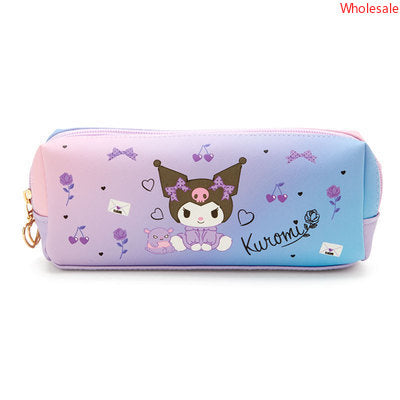 Sanrio Square Leather Double Zipper Kids Pen Bag School Stationery Box Pencil Storage Pocket