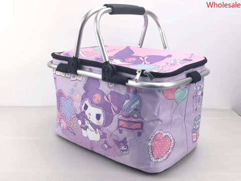 Sanrio Folding Outdoor Picnic Basket, Ice Pack, Shopping Basket, Portable Insulation Bag, Large Tote Basket