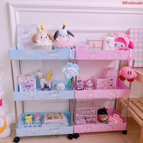 Cute Cart Sanrio Three-story Floor Rack Movable Bedroom Bathroom Storage Rack