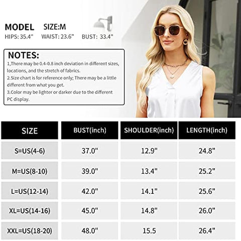 Women's Silk Satin Blouse, Summer Sleeveless Tank Tops, V Neck Camisole Work Shirts for Women 2023