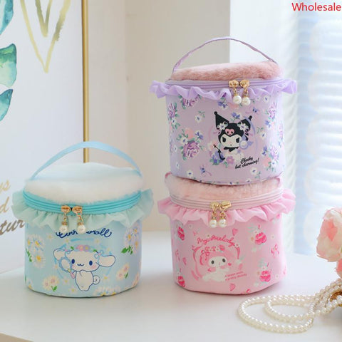 Sanrio Portable High-quality Large Capacity Princess Wind Portable Cosmetic Bag Wash Bag Cylinder Makeup Storage