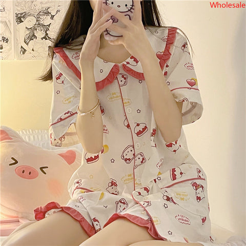 Pajama Women's Short Sleeve Shorts Summer Set Cute Sweet Student Soft Girl Loungewear Set