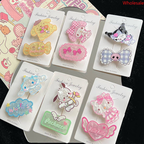 New Sanrio Suit Cute Sweet Student Hairpin Girl Heart Hair Card Cartoon Headwear Girl Children