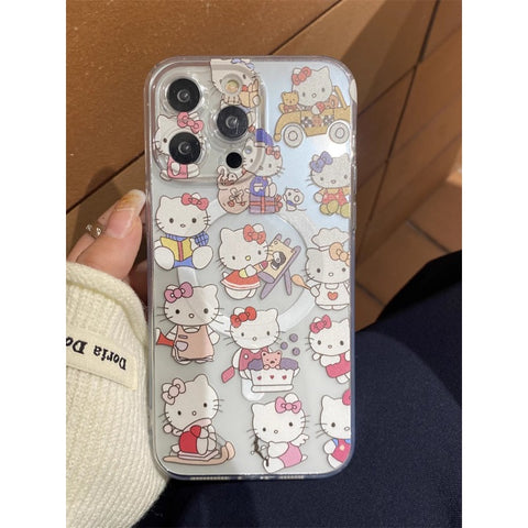 Transparent Sanrio KT Cat Stand Phone Case Kuromi My Melody Sanrio iPhone Case Full Body Protective Case For IPhone 11-15 Pro Max