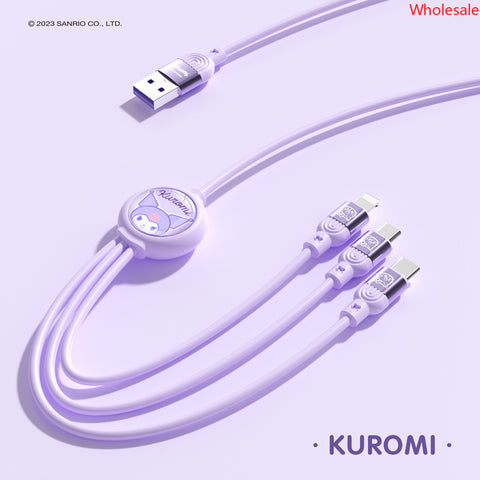 Sanrio 66W Super Fast Charging Data Cable, Flash Charging, One Drag Three Charging Cable, Applicable To Apple Typec