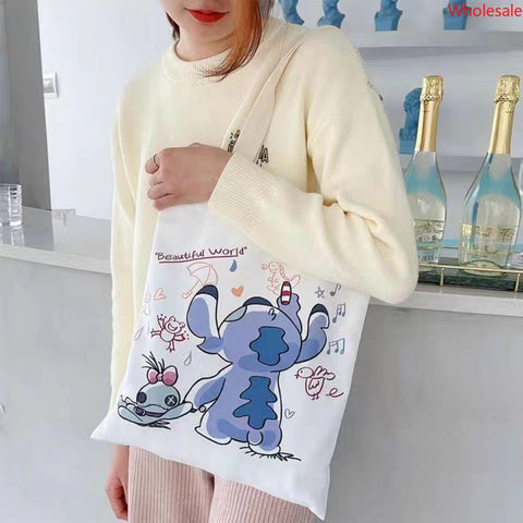 Stitchy Cartoon Canvas Bag Female Canvas Bag Student Bag Shoulder Bag Large Capacity Hand Carry