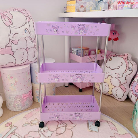 Cute Cart Sanrio Three-story Floor Rack Movable Bedroom Bathroom Storage Rack