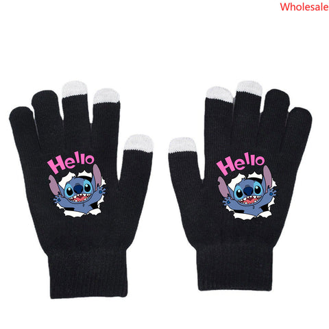 Stitchy Gloves Star Baby Autumn/Winter Warm Touch Screen Gloves Solid Print Black Knitted Gloves