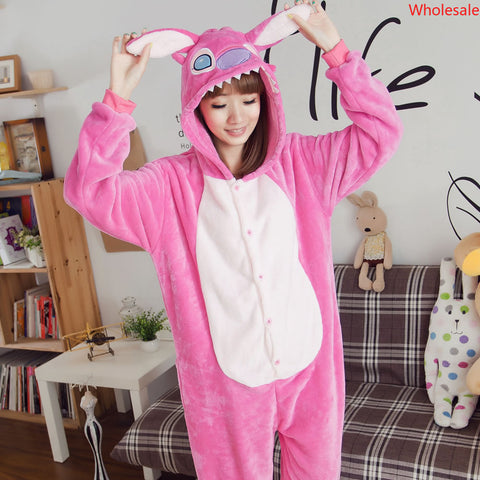 Mink Flannel Animal One Piece Pajamas Long Sleeved Women Autumn/Winter Pink Stitch Home Friend Coral