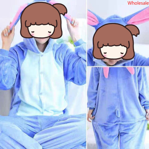 Flannel Jumpsuit Pink Stitch Cartoon Pajamas