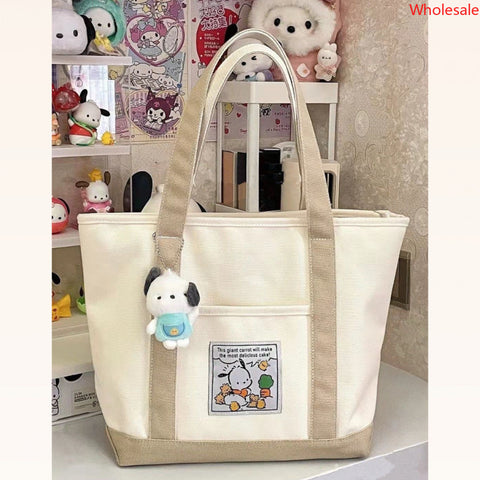 Canvas Bag, Casual One Shoulder Portable Tote Bag, Versatile, Simple, Student Class, Large Capacity Women's Bag