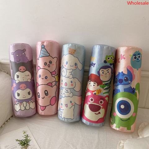 Cartoon Cylindrical Ice Silk Pillow, Kabi Little White Dog Long Strip Pillow, Strawberry Bear Plush Waist Rest