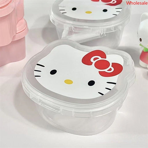 Transparent Pink KT Cat Storage Box Cartoon Multifunctional Plastic Box Food Sealing Preservation Box with Lid