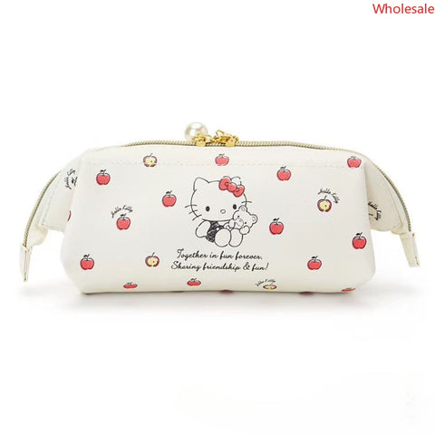 Sanrio Student Stationery Storage Bag PU Leather Cosmetic Bag Pearl Zipper Head Storage Bag