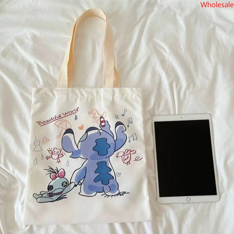 Stitchy Cartoon Canvas Bag Female Canvas Bag Student Bag Shoulder Bag Large Capacity Hand Carry