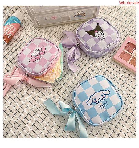 Cinnamoroll Girls' Sanitary Napkin Storage Bag Bow Tie Zipper Student Convenient Small Monthly Event Bag