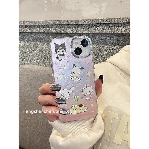 Pink Advanced Feather GauzCute Sanrio iPhone Case Full Body Protective Case For IPhone 11-15 Pro Max