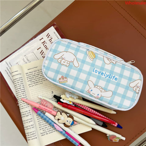 Cinnamoroll Small Fresh Pen Bag Girl Heart Large Capacity Stationery Bag Checker Storage Bag