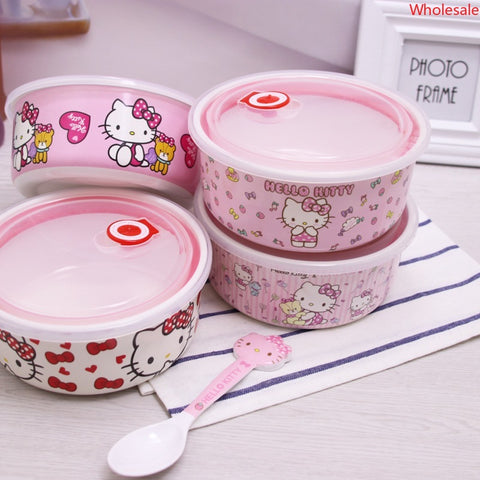 HK Imitation Porcelain Melamine Household Convenient Fresh-keeping Box, Environmentally Friendly Round Lunch Box, Bento Box, Fruit Bowl, Students with Lunch Box