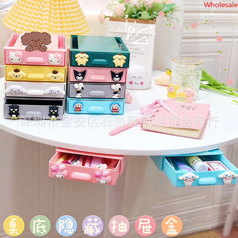 Sanrio Home Girl's Heart Bottom Table Hidden Adhesive Drawer Box Desk Stationery Sundries Storage Box