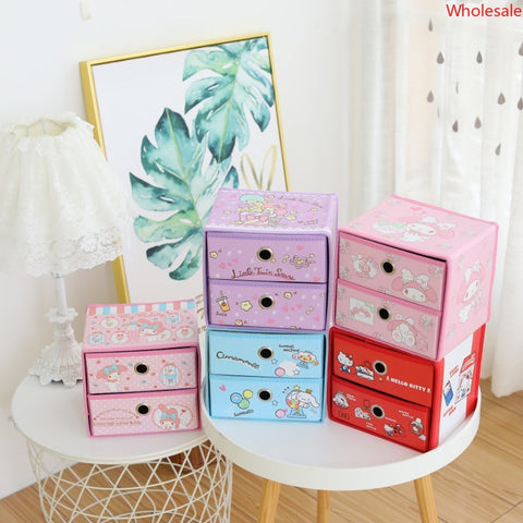 Sanrio Desktop Storage Box Folding Drawer Double Layer Fabric Jewelry Storage Box Portable Student