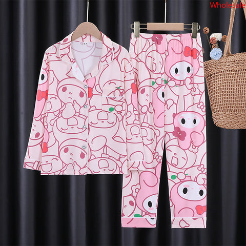 Children's Pajamas Women's Long Sleeve Set Summer Cartoon Imitation Cotton Children's Home Clothes Breathable, Comfortable, Loose Fitting Baby Pajamas