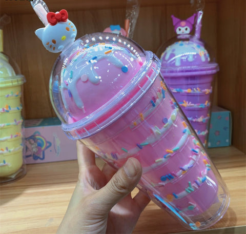 Summer Sanrio Straw Cup Ice Cream Big Eared Dog Silicone Candy Cup Meredith Kuromi Doll Drinking Cup