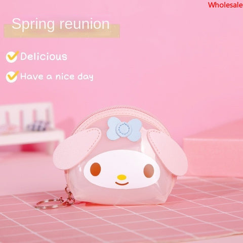 New Mini Transparent Kids Coin Purse Cosmetic Bag Sanrio Wholesale Cartoon Zipper Waterproof Student Small Purse