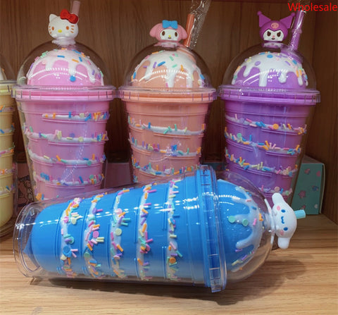 Summer Sanrio Straw Cup Ice Cream Big Eared Dog Silicone Candy Cup Meredith Kuromi Doll Drinking Cup