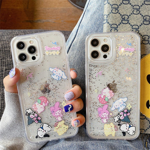 Japan and South Korea Transparent Quicksand Sanrio Full Body Protective Case For IPhone 11-15 Pro Max