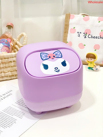 Sanrio Household Car Desktop Trash Can with Lid Pressed Paper Crumbs Storage Bucket Square