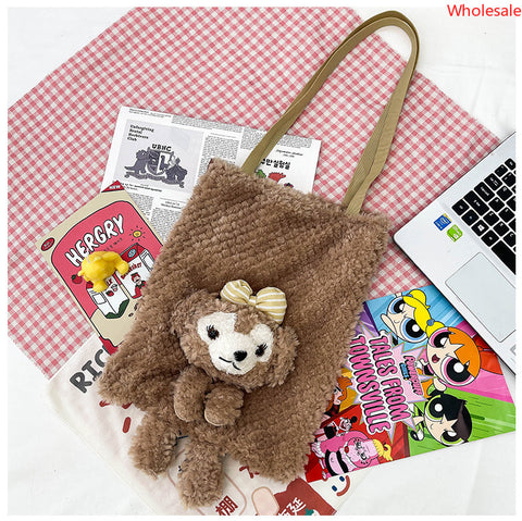 2023 Winter New Fashion Plush Cute Online Celebrity Portable Large-capacity Plush Shopping Bag Make-up Bag