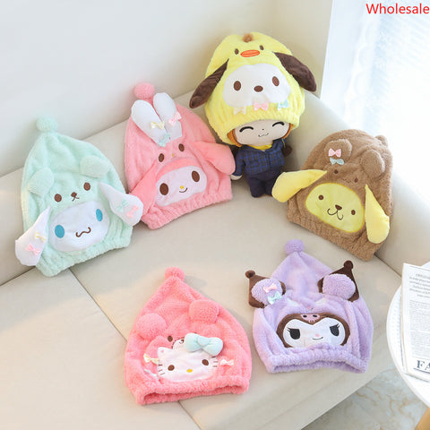 Sanrio Water Absorbent Quick Drying Hair Cap Girl Thickened Headband Wrapped Hair Bath Cap Coral Plush Hair Wipe Dry Hair Cap