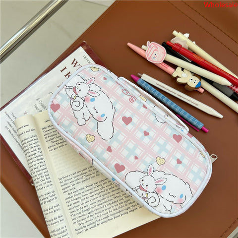 Cinnamoroll Small Fresh Pen Bag Girl Heart Large Capacity Stationery Bag Checker Storage Bag