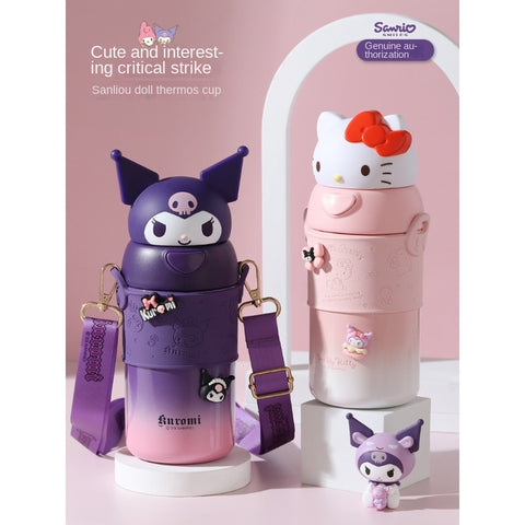 Kuromi Insulated Cup, Female Student Sanrio Portable Water Cup, HelloKitty Children's Cute Straw Cup 2208