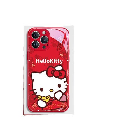 New Year Cute KT Cat Apple 15 Phone Case IPhone 14 Kitty Cat 13 Kuromi 11 Melody 12 Promax Chinese New Year 15 Plus New XS Women's XL Celebration Mini Red 8p Set