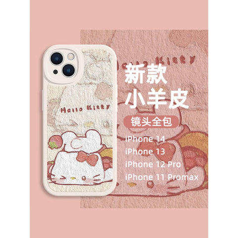 Suitable for Apple 15pro Phone Case 14 Sanrio IPhone 13 New 12pro Oil Painting Style 11pro Cat Xsmax Kuromi Xr Cute 8plus7 Sheepskin X Full Package Anti Drop 6 Sets