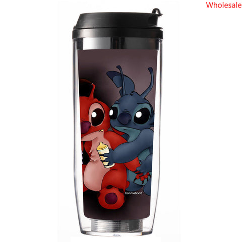 Stitchy Cup Amazon New Cartoon Cute Plastic Straw Cup Coffee Milk Tea Cup Insulated Water Cup