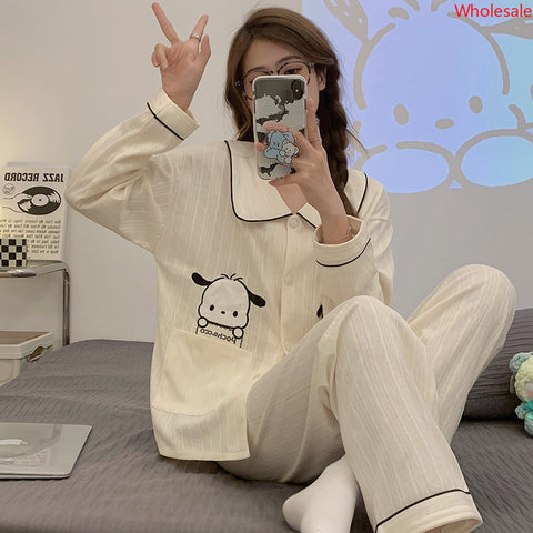 Spring and Autumn Sleepwear Women's Cotton Long Sleeved Long Sleeved Girls' Home Furnishing Two Piece Set