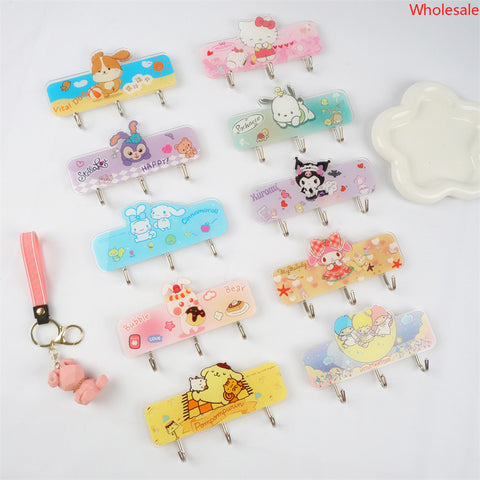 Creative Sanrio Traceless Wall Hook, Three Hooks, Five Hooks, A Row of Holes Free, Sticky Hooks, Dormitory Kitchen Hooks