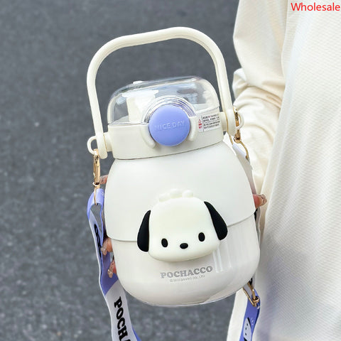 Sanrio Koulomi Water Cup Female High-value Pot-bellied Cup Outdoor Double Drinking Straw Cup.