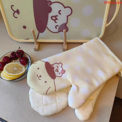 Cartoon Cute Microwave Oven Insulation Gloves Thickened Kitchen Heat Resistant Gloves, High Temperature Resistant Pair