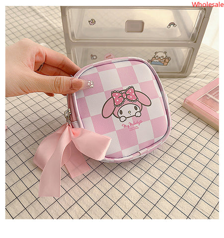 Cinnamoroll Girls' Sanitary Napkin Storage Bag Bow Tie Zipper Student Convenient Small Monthly Event Bag