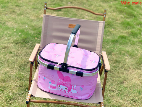 Sanrio Picnic Basket Outdoor Spring Outing Foldable Storage Basket Picnic Insulation Basket Camping Picnic Portable Basket