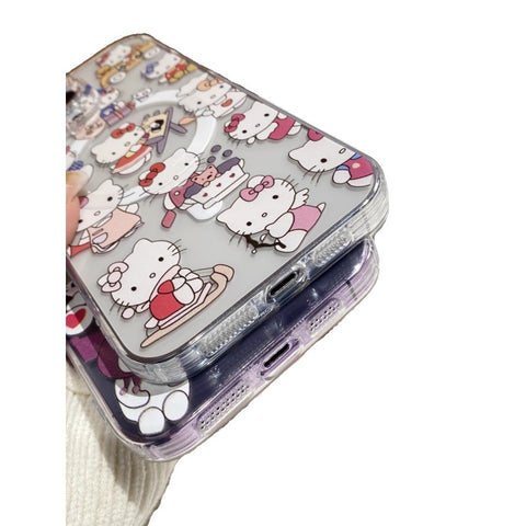 Transparent Sanrio KT Cat Stand Phone Case Kuromi My Melody Sanrio iPhone Case Full Body Protective Case For IPhone 11-15 Pro Max