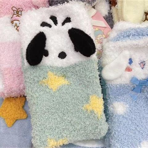 Autumn and Winter Coral Plush Socks Children's Cartoon Cute Warm Sleep Floor Socks Thickened Home Tubing Socks