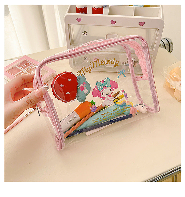 Sanrio Stationery Cosmetic Storage Bag, cute and sweet, hand in hand, bag zipper, large capacity makeup