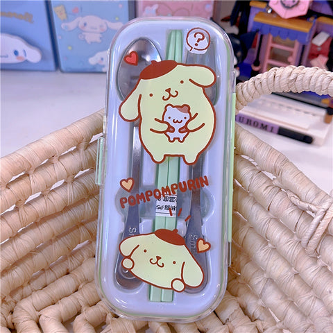 Sanrio portable children's student stainless steel chopsticks fork chopsticks set tableware set box